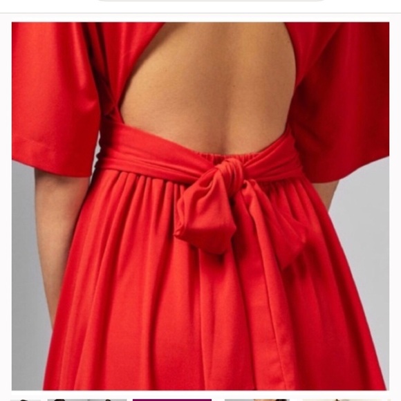 Red Ted Baker Syrrina wrap around open back dress red bow cutout formal fall - Picture 4 of 7